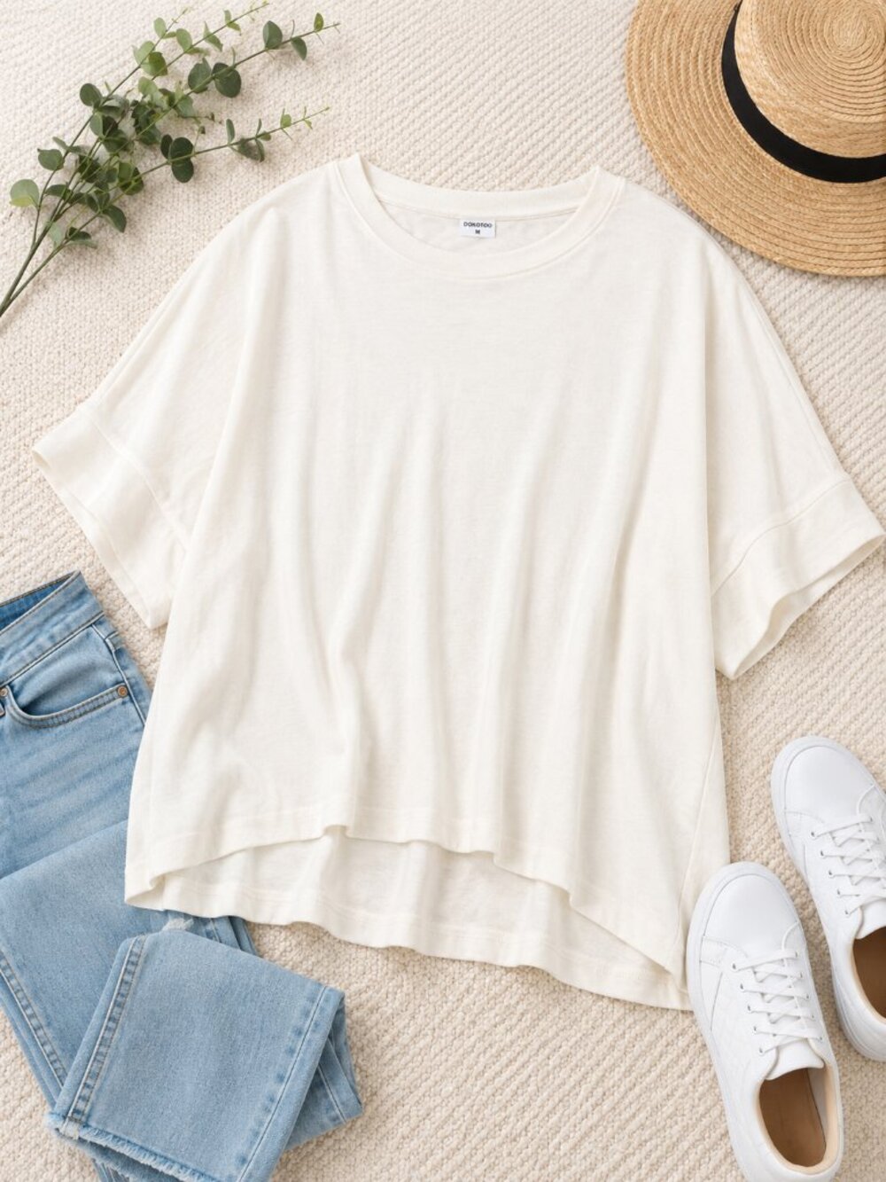 Dokotoo Women’s Medium Ivory Oversized T Shirt Relaxed High Low Hem Top NWT